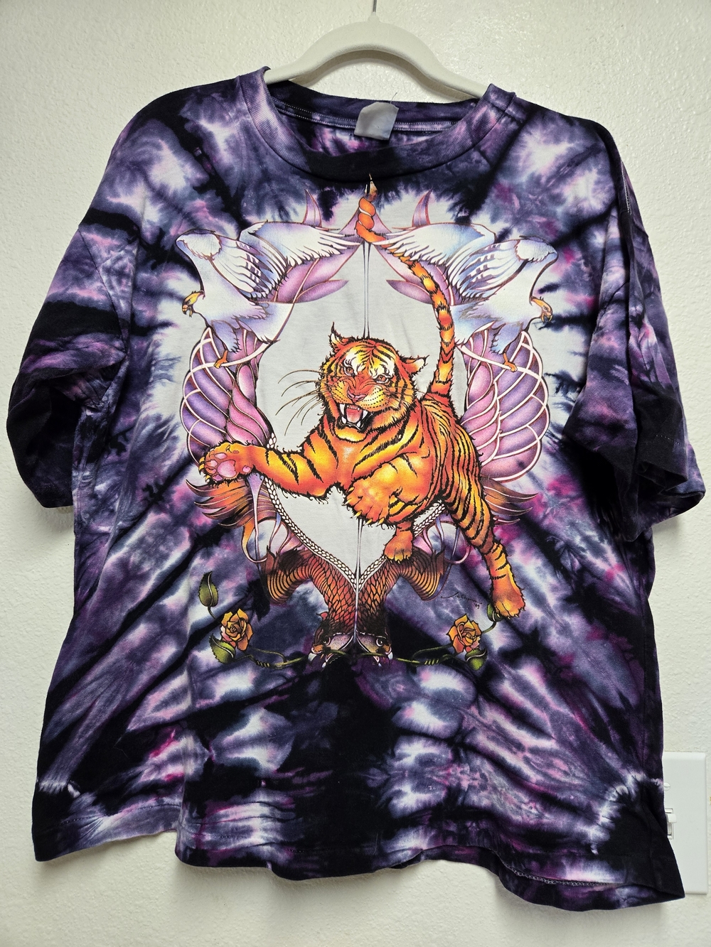 Vintage SINGLE STITCH Lisa Chapman Tiger Tye Die 80s Art All Over Print XL